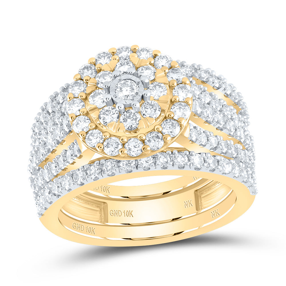 10kt Yellow Gold Round Diamond Bridal Wedding Ring Band Set 1-7/8 Cttw