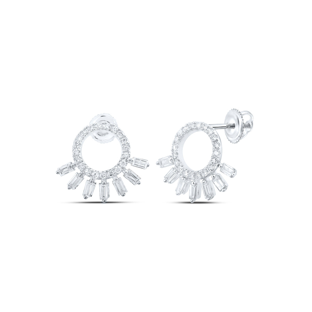 10kt White Gold Womens Round Diamond Outline Circle Earrings 1/2 Cttw