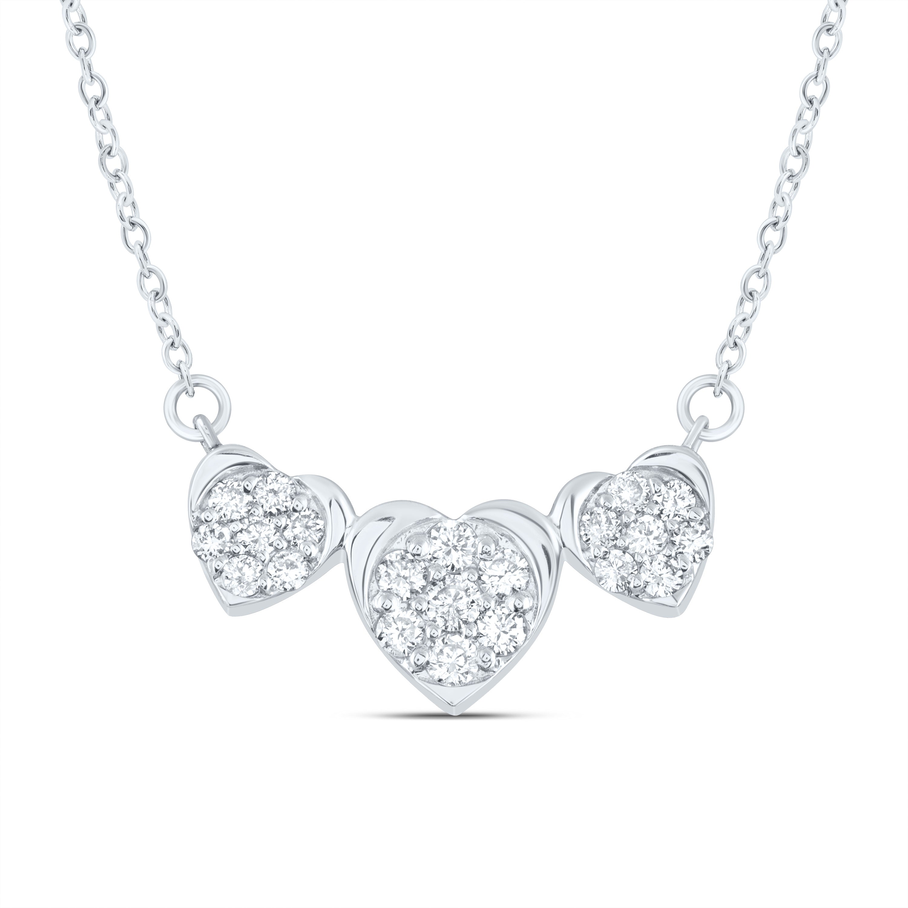 10kt White Gold Womens Round Diamond Triple Heart Necklace 1/4 Cttw