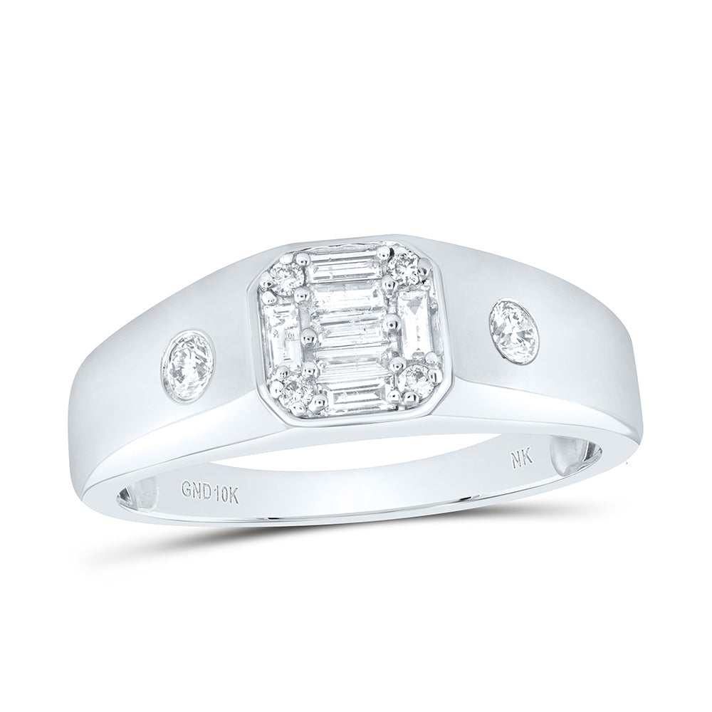 10kt White Gold Mens Baguette Diamond Band Ring 3/8 Cttw