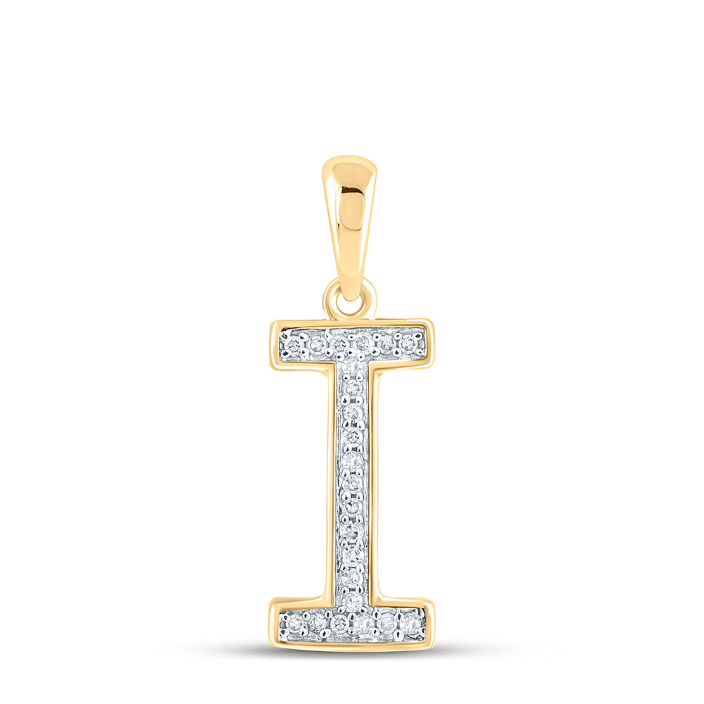 10kt Yellow Gold Womens Round Diamond Initial I Letter Pendant 1/20 Cttw