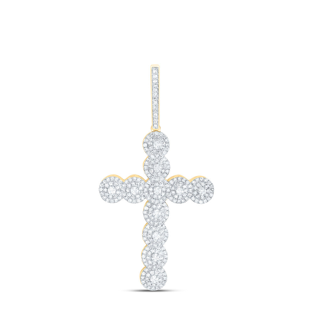 10kt Yellow Gold Mens Round Diamond Cross Charm Pendant 1-1/2 Cttw