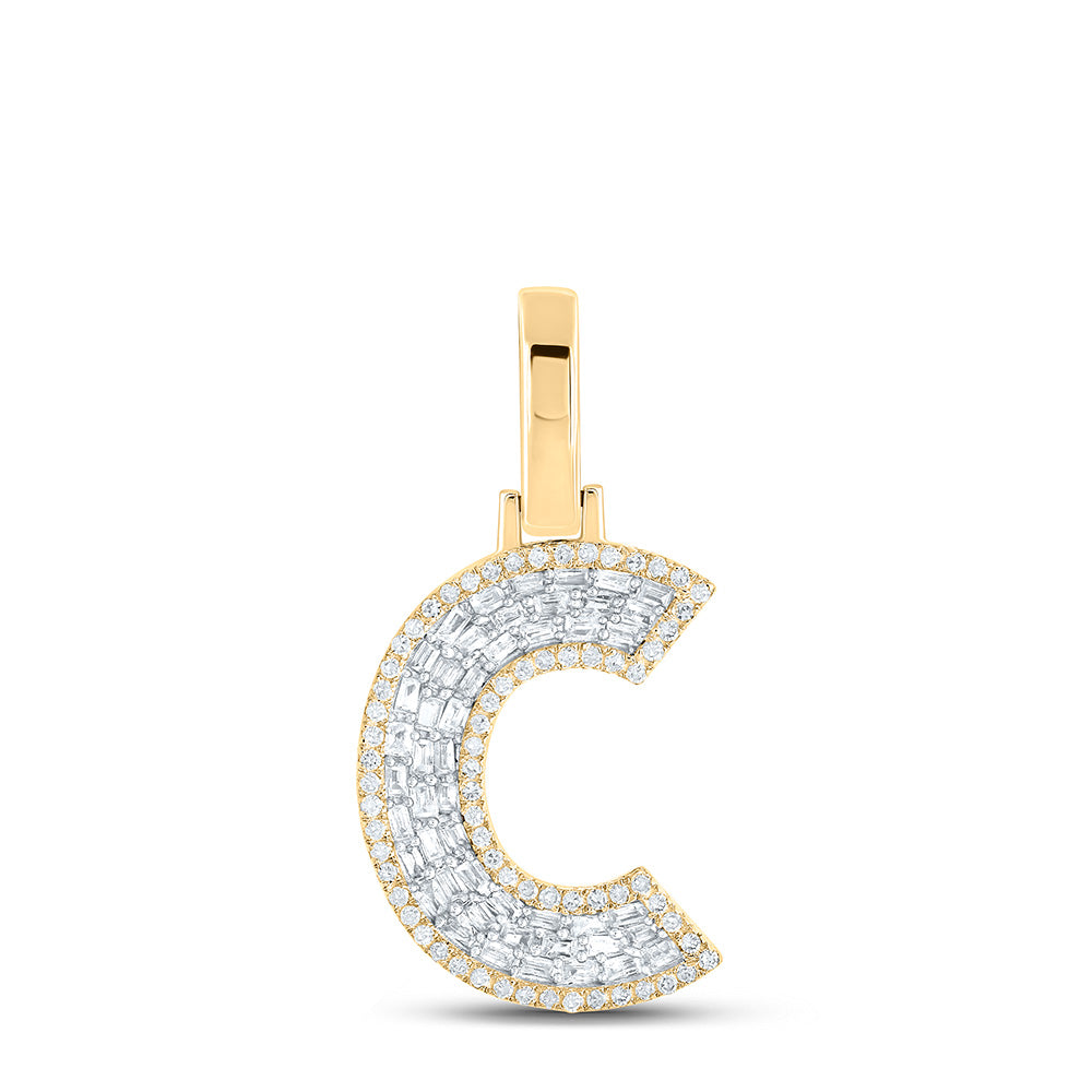 10kt Yellow Gold Mens Baguette Diamond C Initial Letter Charm Pendant 3/8 Cttw