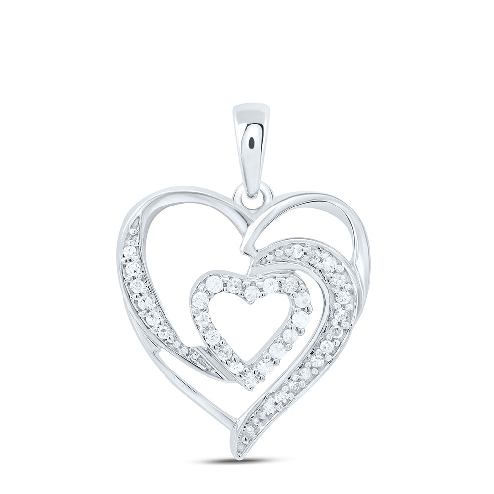 10kt White Gold Womens Round Diamond Heart Pendant 1/6 Cttw