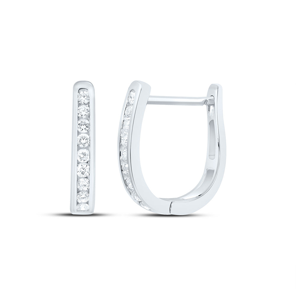 14kt White Gold Womens Round Diamond Hoop Earrings 1/4 Cttw