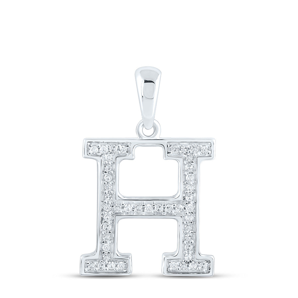 10kt White Gold Womens Round Diamond Initial H Letter Pendant 1/10 Cttw