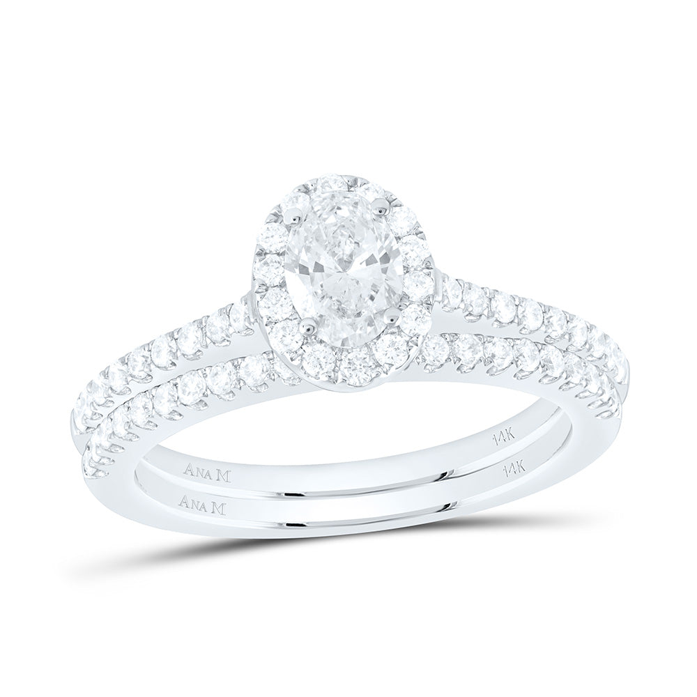 14kt Two-tone Gold Oval Diamond Halo Bridal Wedding Ring Band Set 1 Cttw