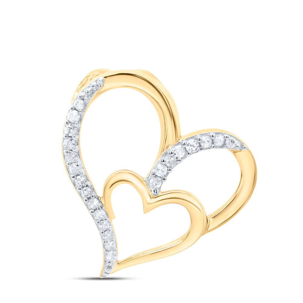 10kt Yellow Gold Womens Round Diamond Double Heart Pendant 1/6 Cttw