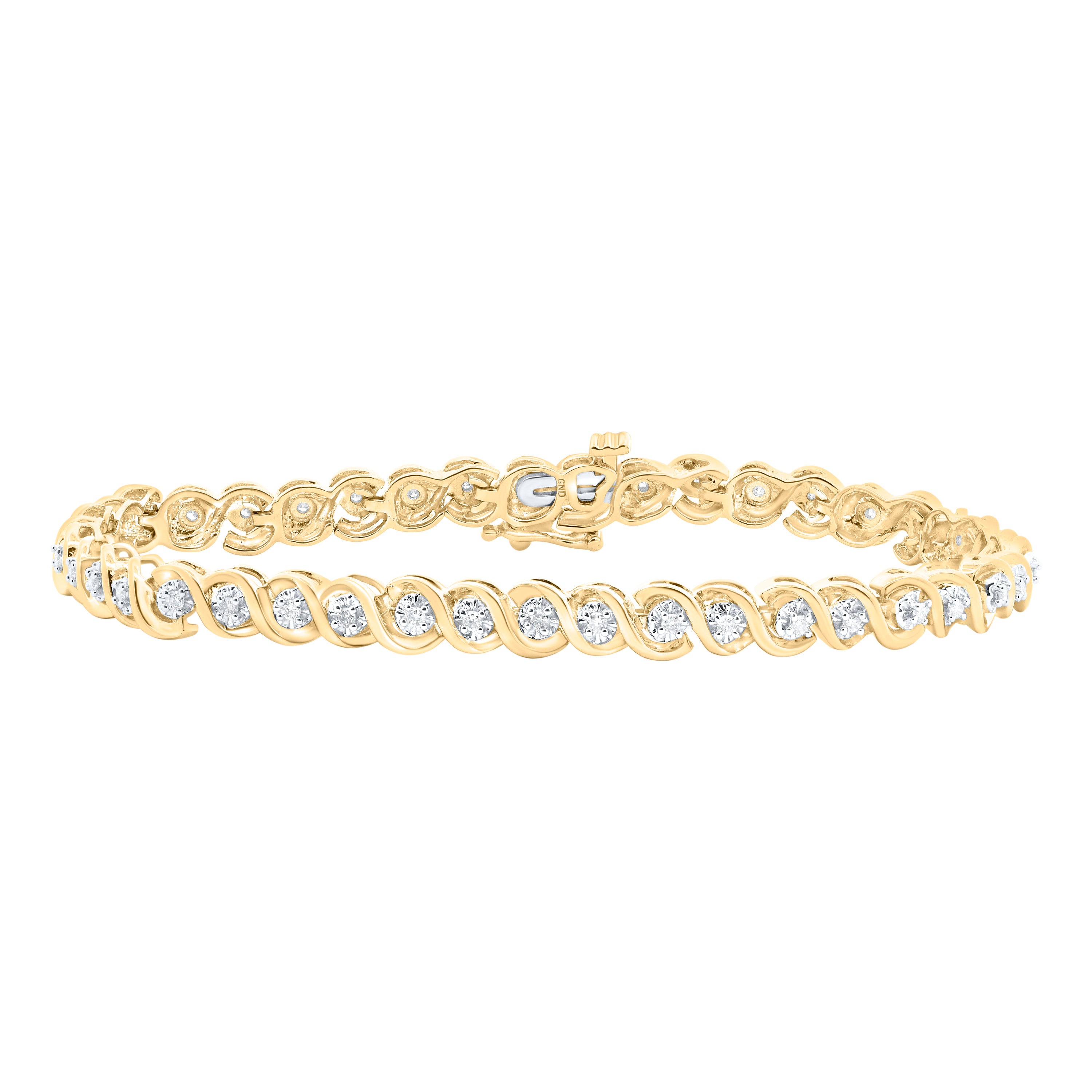 10kt Yellow Gold Womens Round Diamond Tennis Bracelet 1/2 Cttw
