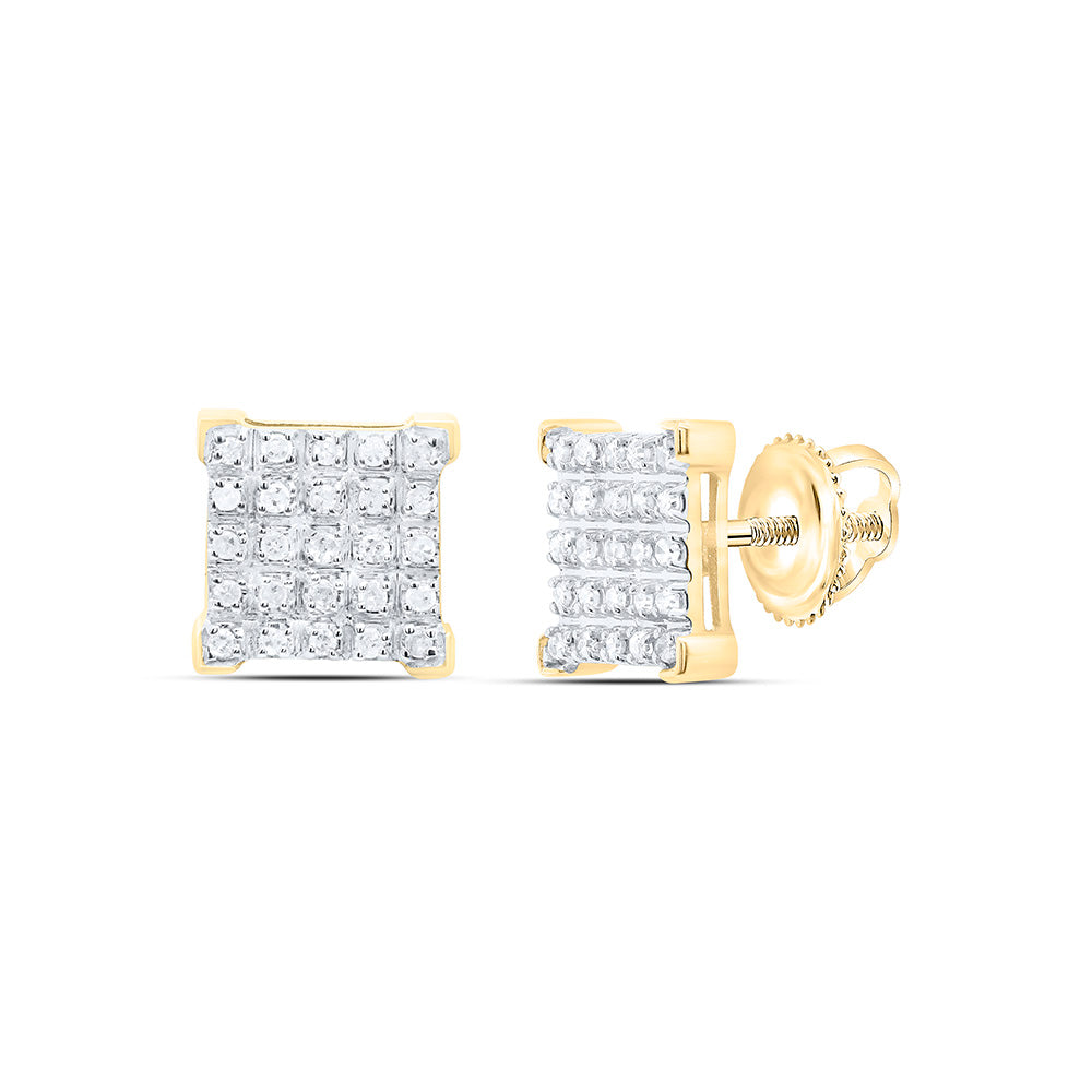 10kt Yellow Gold Round Diamond Square Earrings 1/6 Cttw