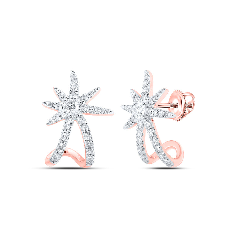 10kt Rose Gold Womens Round Diamond Lobe Star Earrings 3/8 Cttw