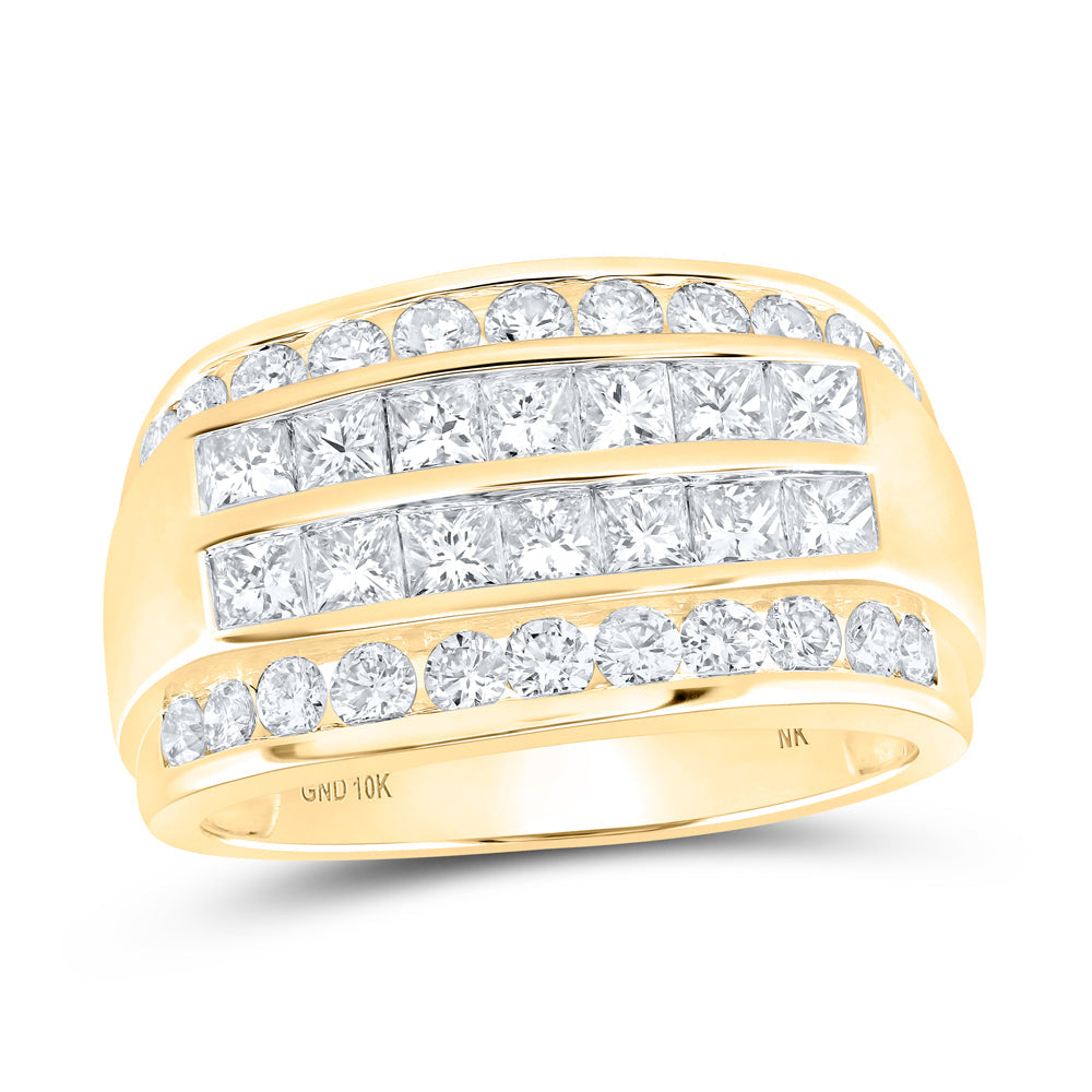 10kt Yellow Gold Mens Princess Diamond Band Ring 2-1/2 Cttw