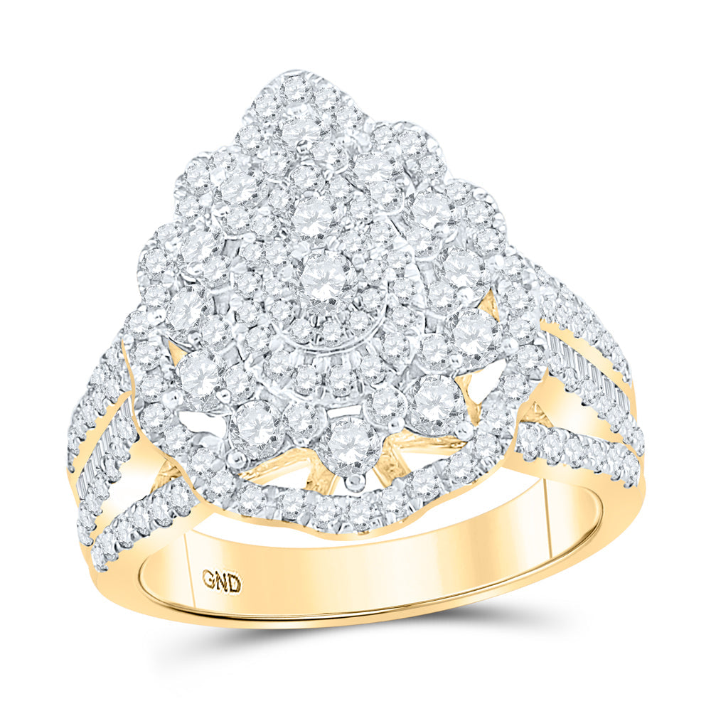 14kt Yellow Gold Round Diamond Pear Bridal Wedding Engagement Ring 1-3/4 Cttw