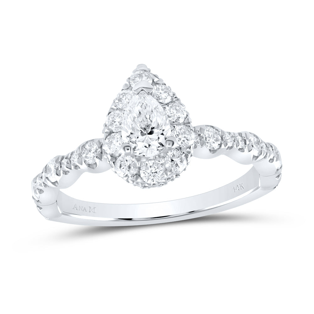 14kt White Gold Pear Diamond Halo Bridal Wedding Engagement Ring 1 Cttw