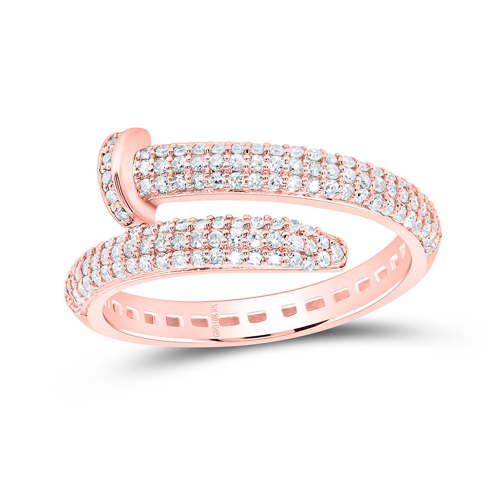 10kt Rose Gold Womens Round Diamond Spiral Band Ring 1/2 Cttw