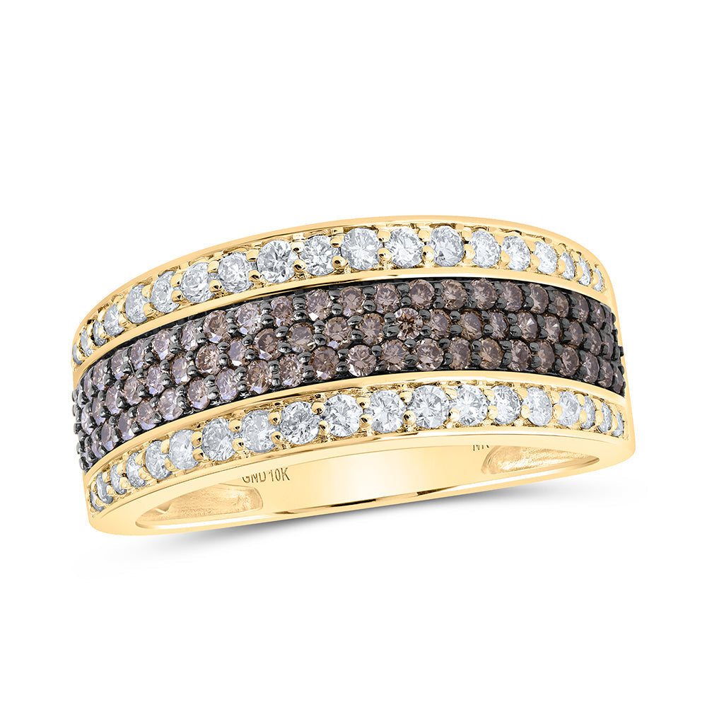 10kt Yellow Gold Mens Round Brown Diamond Band Ring 1-1/4 Cttw