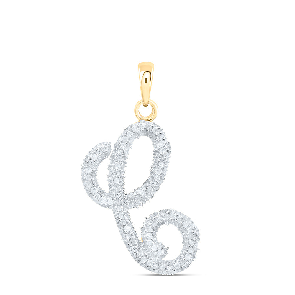 10kt Yellow Gold Womens Round Diamond Cursive C Letter Pendant 1/5 Cttw