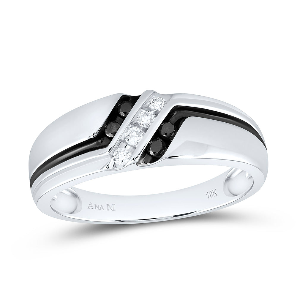 10kt White Gold Mens Round Black Color Enhanced Diamond Band Ring 1/5 Cttw