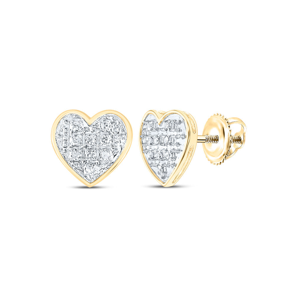 10kt Yellow Gold Womens Round Diamond Heart Earrings 1/20 Cttw