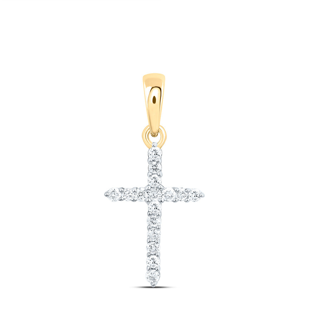 10kt Yellow Gold Womens Round Diamond Cross Pendant 1/6 Cttw
