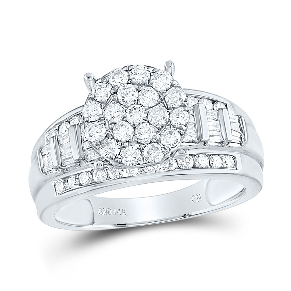 10kt White Gold Round Diamond Cluster Bridal Wedding Engagement Ring 1 Cttw