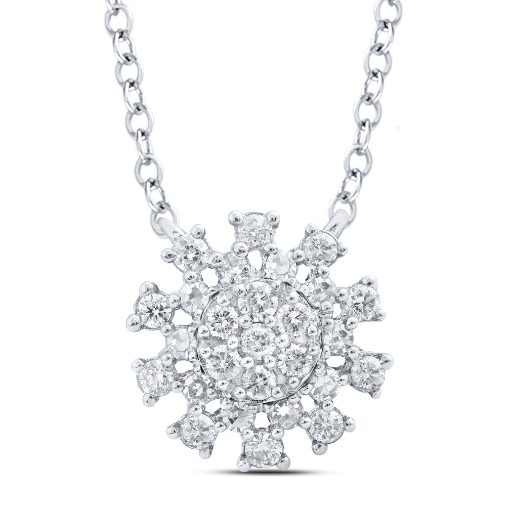 14kt White Gold Womens Round Diamond 18-inch Cluster Necklace 1/5 Cttw