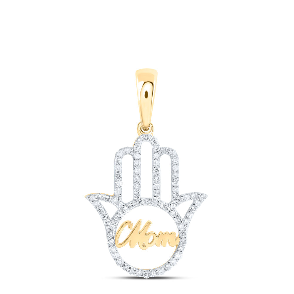 10kt Yellow Gold Womens Round Diamond Mom Hamsa Pendant 1/3 Cttw