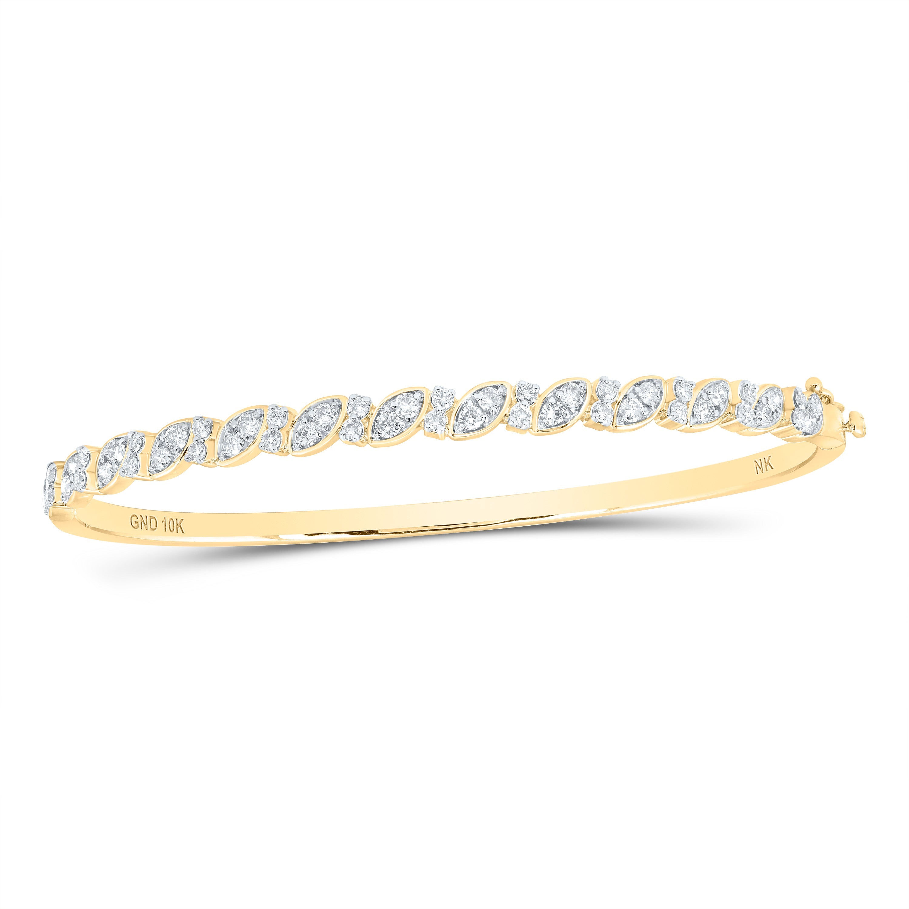 10kt Yellow Gold Womens Round Diamond Bangle Bracelet 1 Cttw