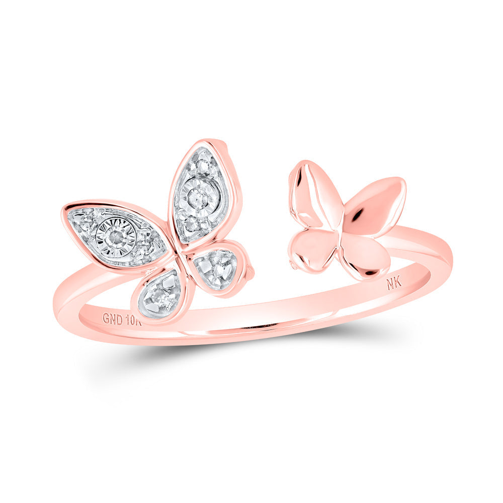 10kt Rose Gold Womens Round Diamond Butterfly Ring .03 Cttw