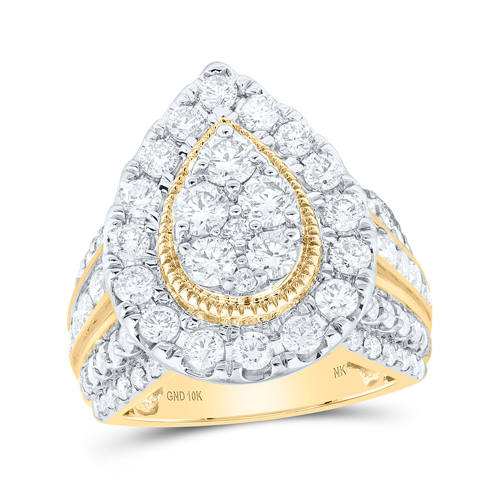 10kt Yellow Gold Womens Round Diamond Teardrop Cluster Ring 3 Cttw