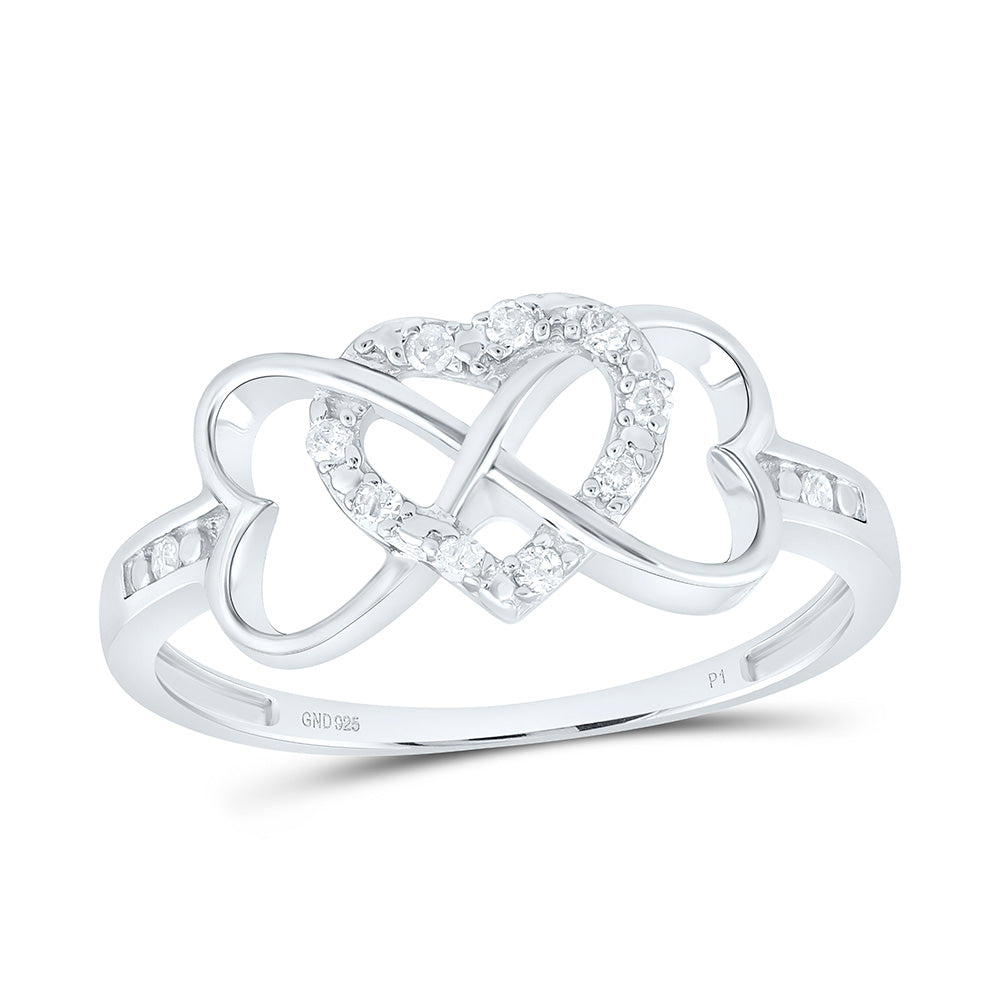 Sterling Silver Womens Round Diamond Heart Ring 1/10 Cttw