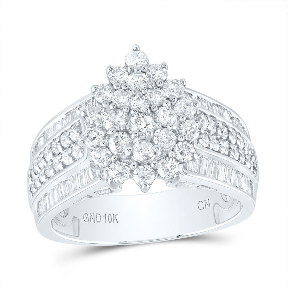 10kt White Gold Womens Round Diamond Cluster Ring 1-1/2 Cttw