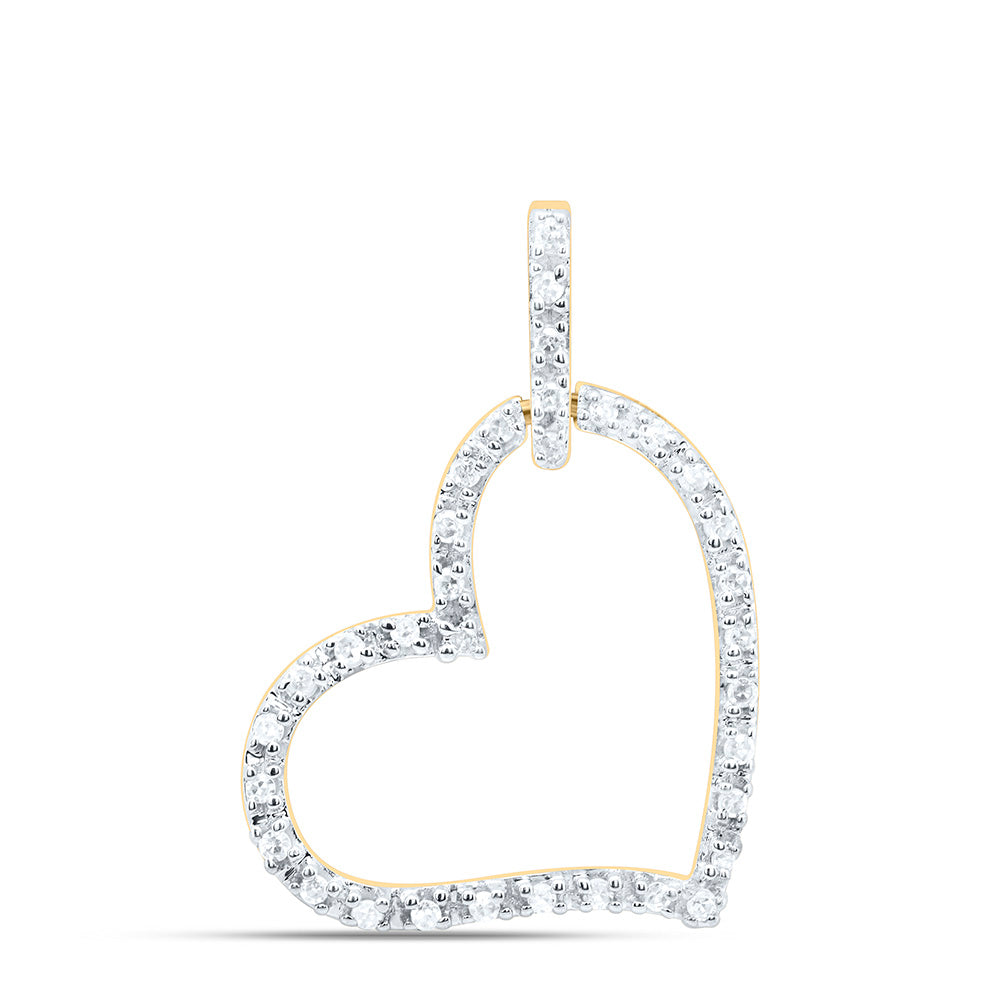 10kt Yellow Gold Womens Round Diamond Heart Pendant 1/12 Cttw