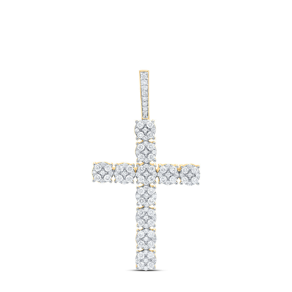 14kt Yellow Gold Mens Round Diamond Cross Charm Pendant 2 Cttw