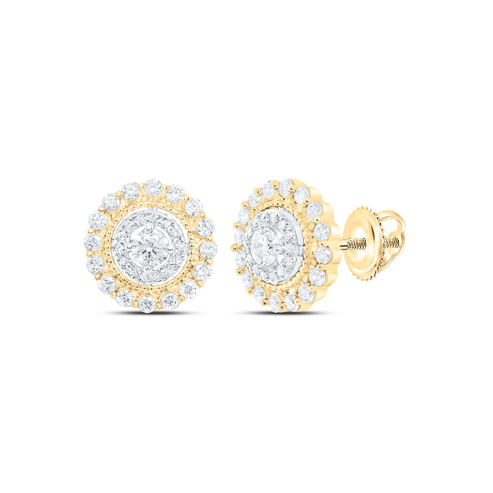 10kt Yellow Gold Womens Round Diamond Halo Circle Earrings 1 Cttw