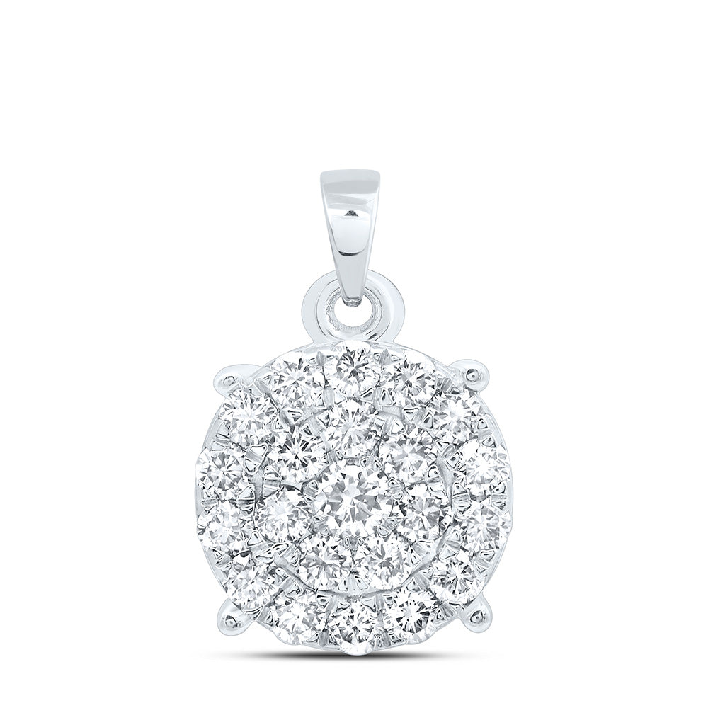 10kt White Gold Womens Round Diamond Cluster Pendant 1-1/2 Cttw