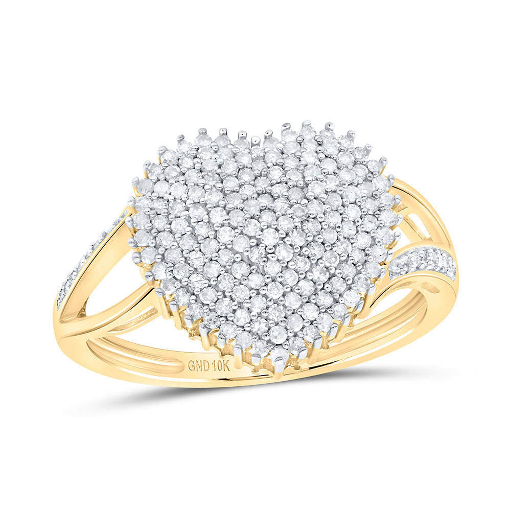 10kt Yellow Gold Womens Round Diamond Heart Cluster Ring 1/2 Cttw