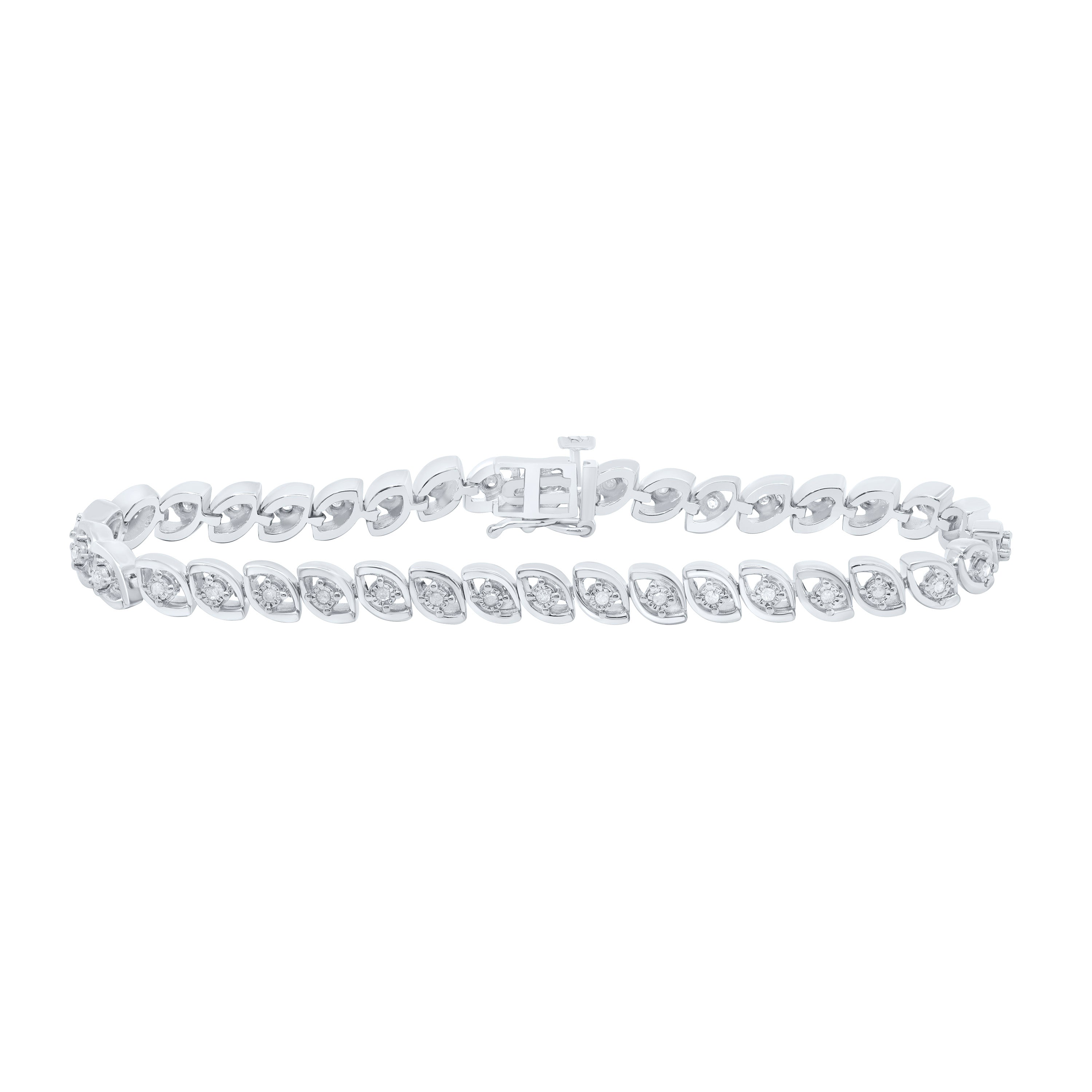 Sterling Silver Womens Round Diamond Fashion Bracelet 1/3 Cttw