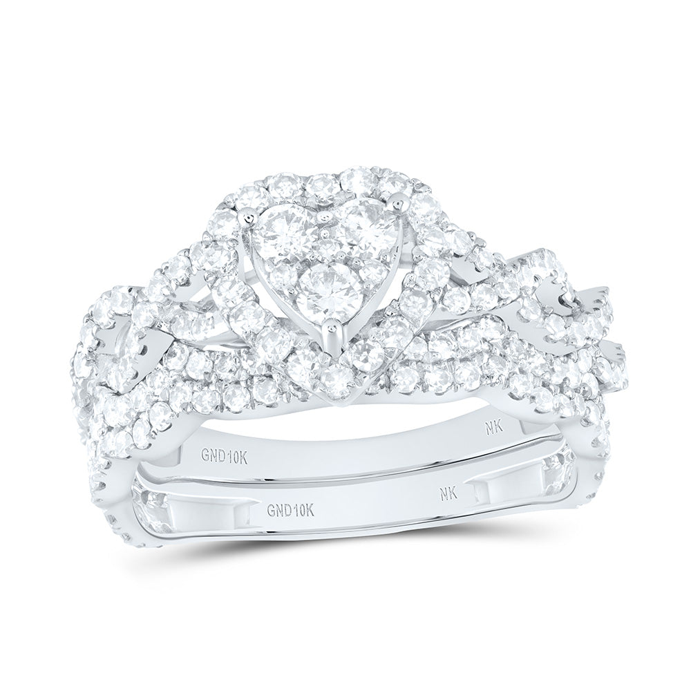 10kt White Gold Round Diamond Bridal Wedding Ring Band Set 1-1/4 Cttw