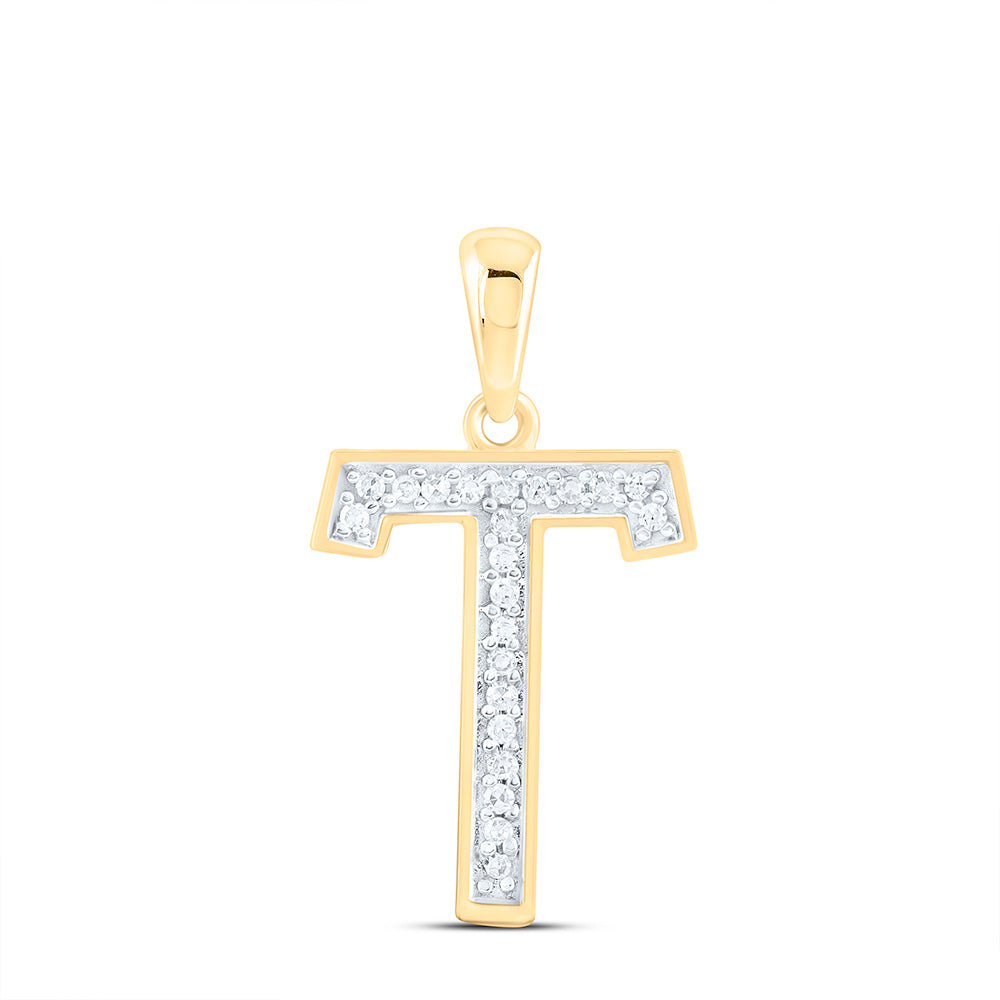 10kt Yellow Gold Womens Round Diamond Initial T Letter Pendant 1/20 Cttw