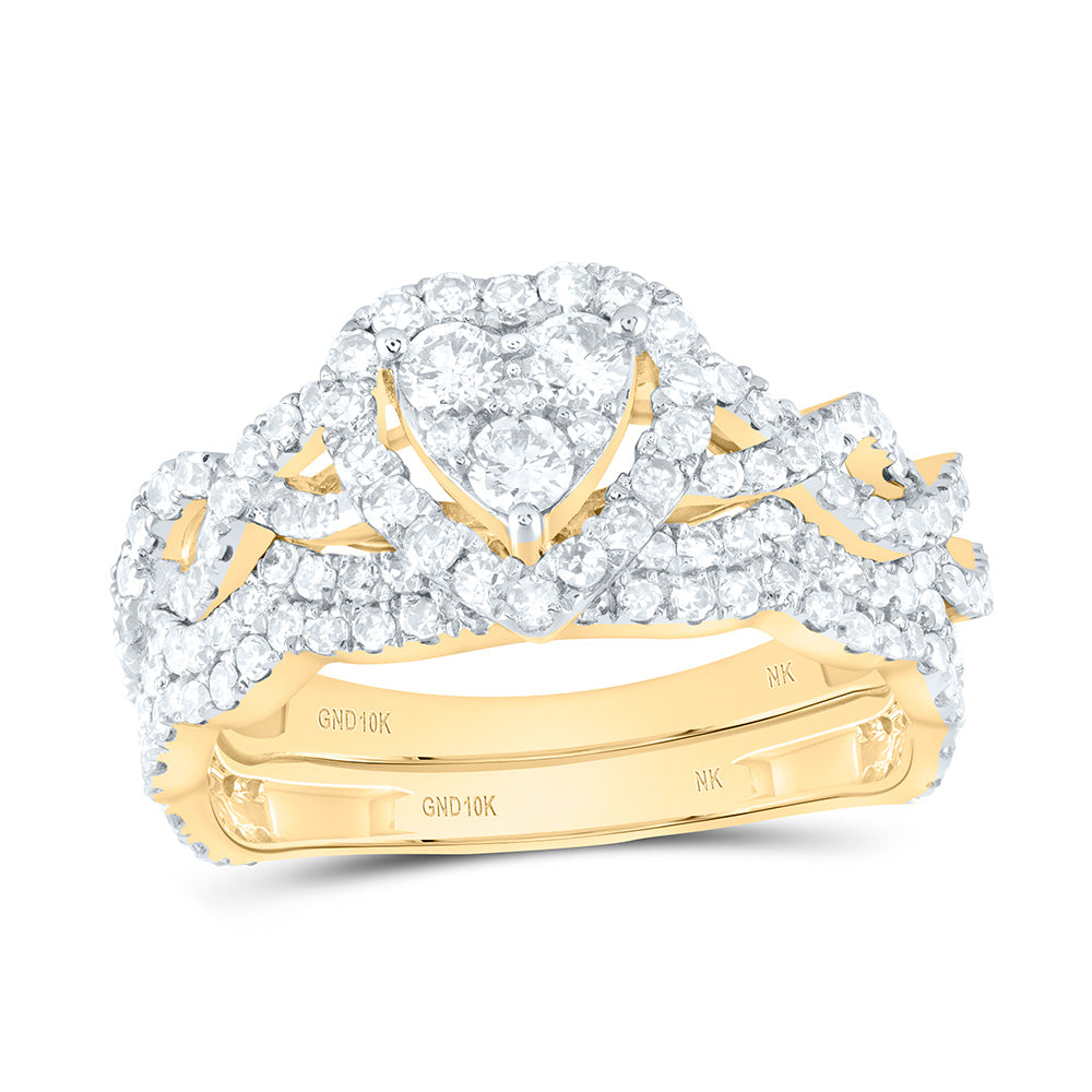 10kt Yellow Gold Round Diamond Bridal Wedding Ring Band Set 1-1/4 Cttw
