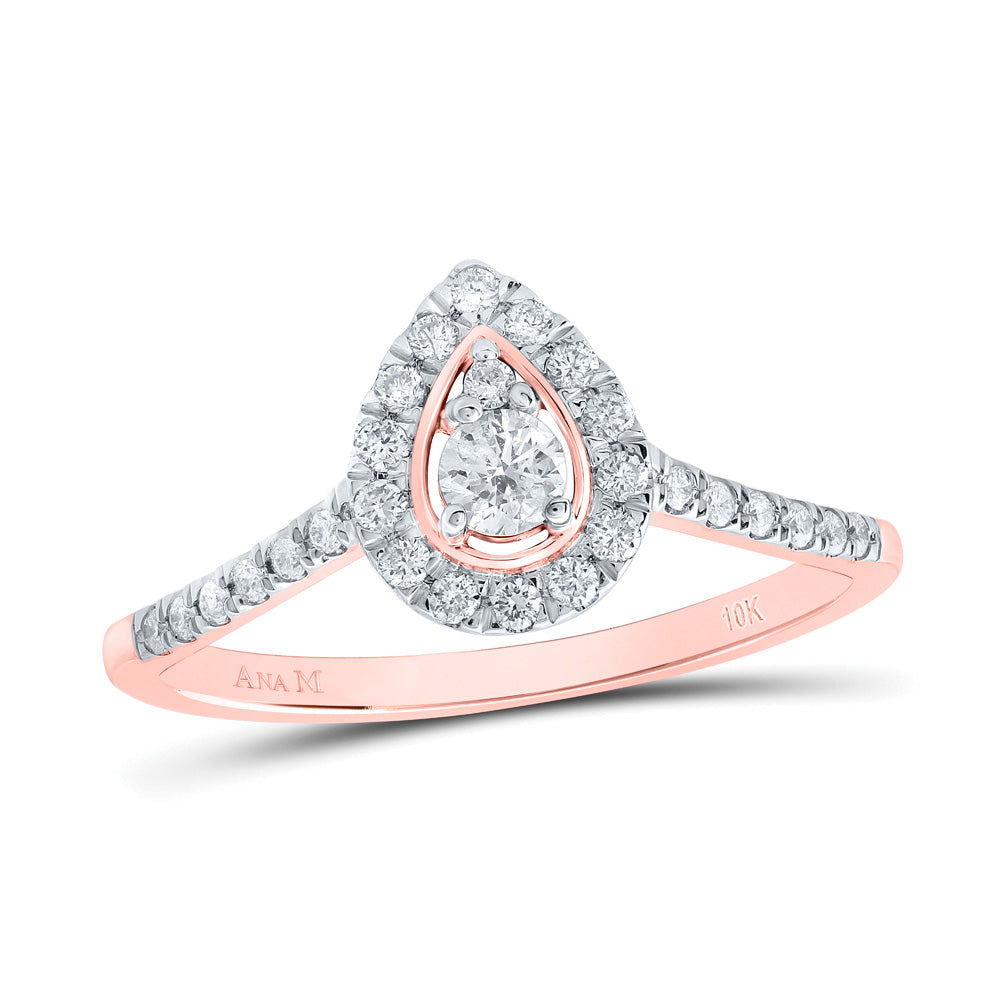 10kt Rose Gold Womens Round Diamond Teardrop Fashion Ring 1/3 Cttw