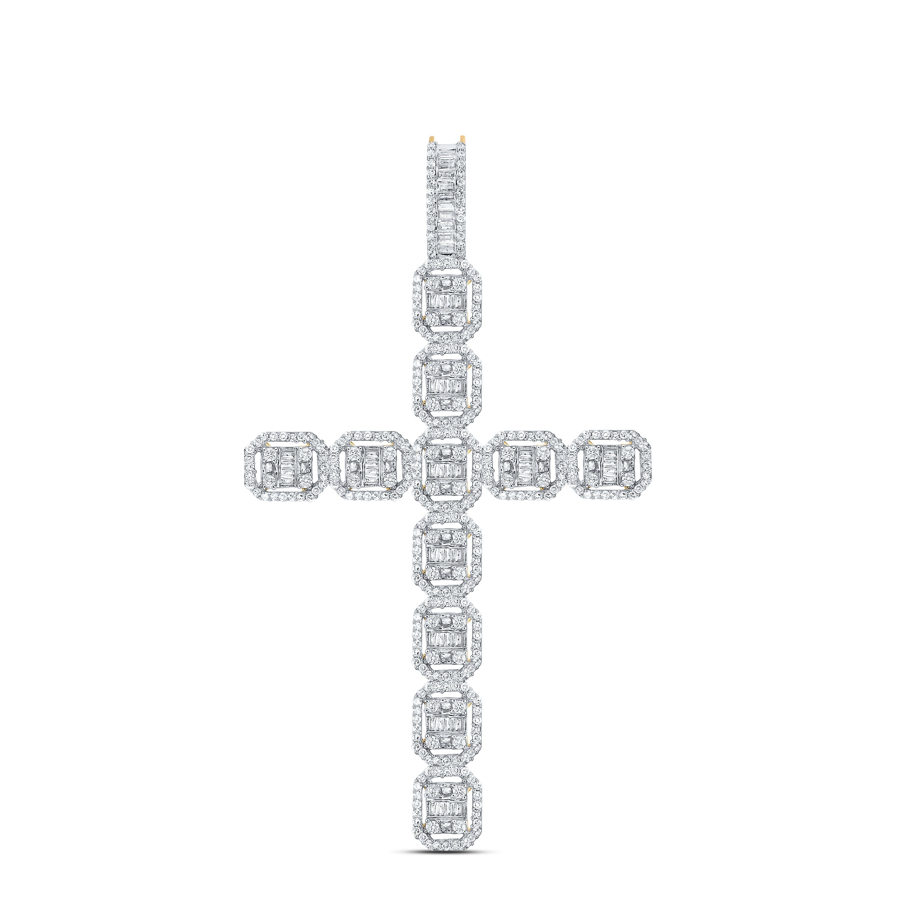 10kt Yellow Gold Mens Baguette Diamond Cross Charm Pendant 2-1/3 Cttw