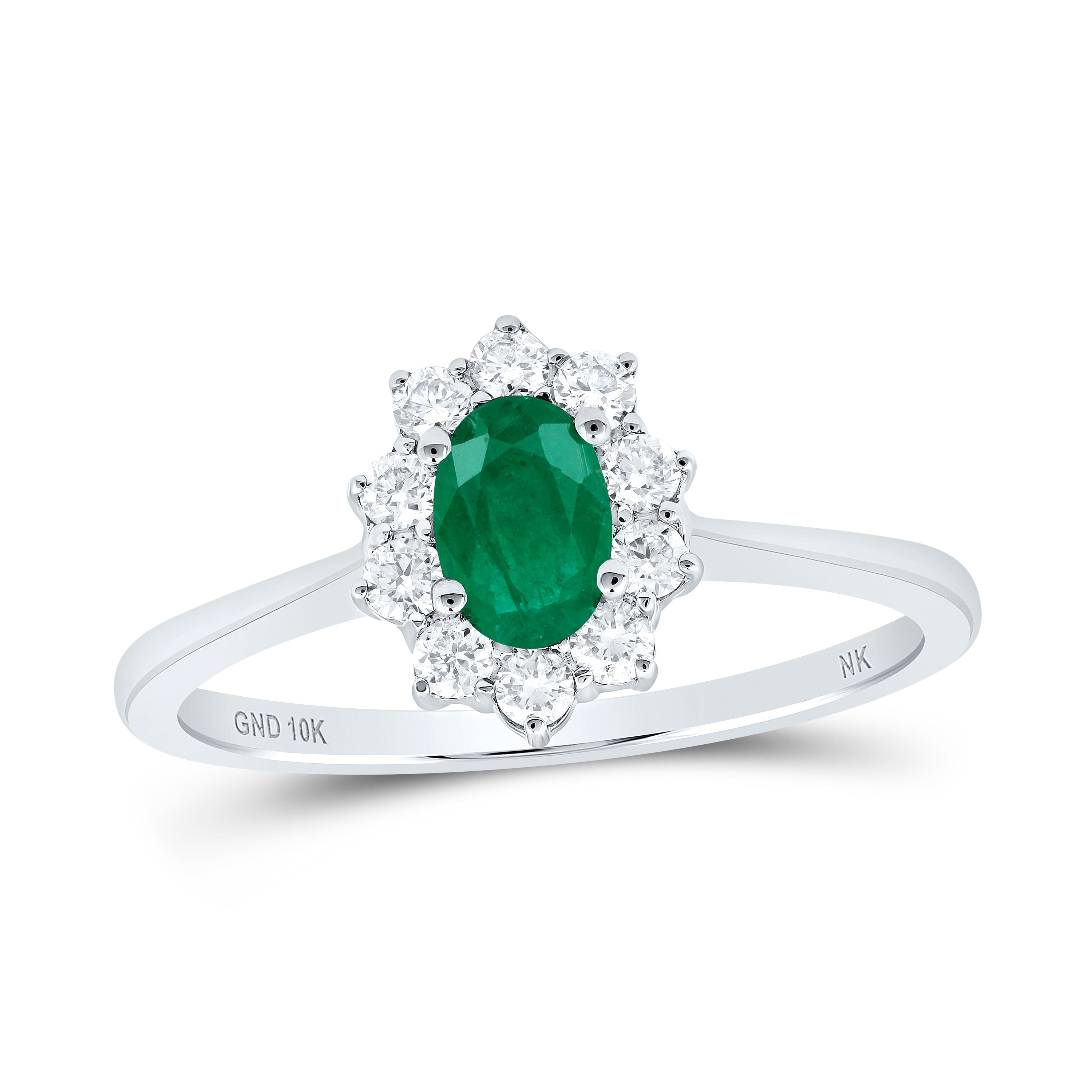 10kt White Gold Womens Oval Emerald Diamond Halo Ring 7/8 Cttw