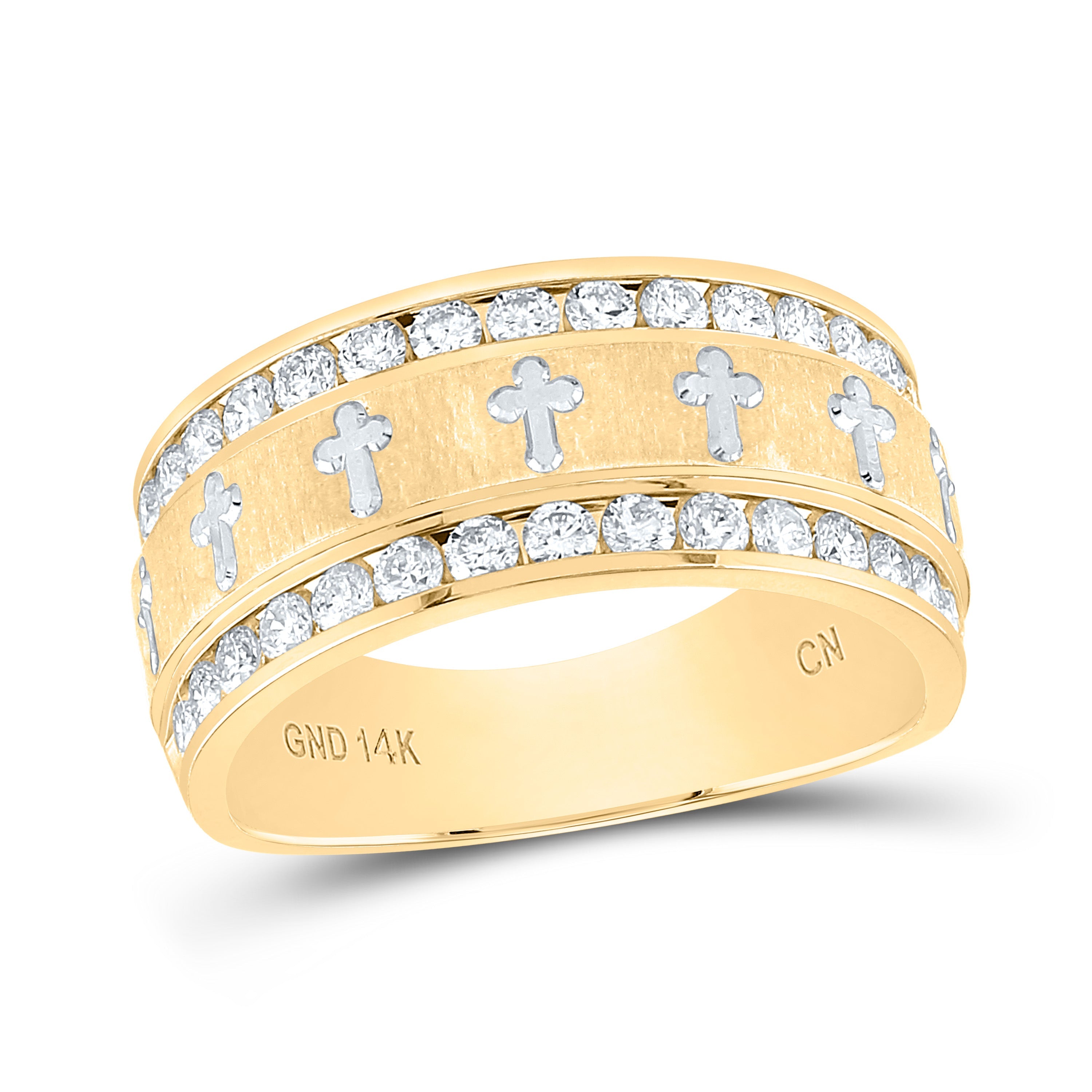 14k Yellow Gold Mens Round Diamond Grecco Cross Wedding Anniversary Band Ring 1 Cttw