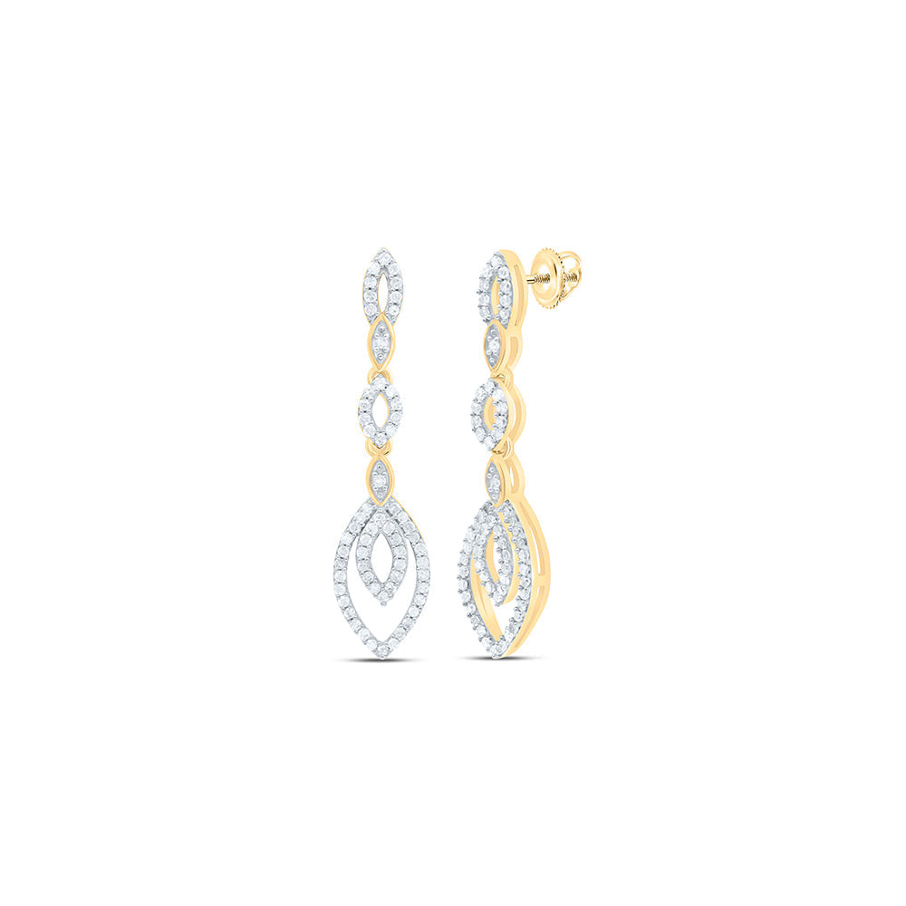 10kt Yellow Gold Womens Round Diamond Dangle Earrings 1/3 Cttw