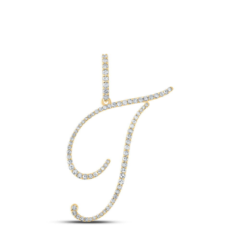 14kt White Gold Womens Round Diamond T Initial Letter Pendant 3/8 Cttw