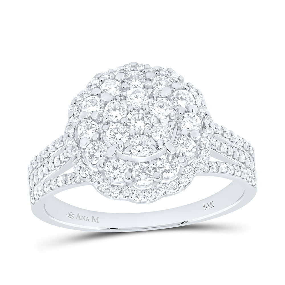 14kt White Gold Womens Round Diamond Halo Flower Cluster Ring 7/8 Cttw