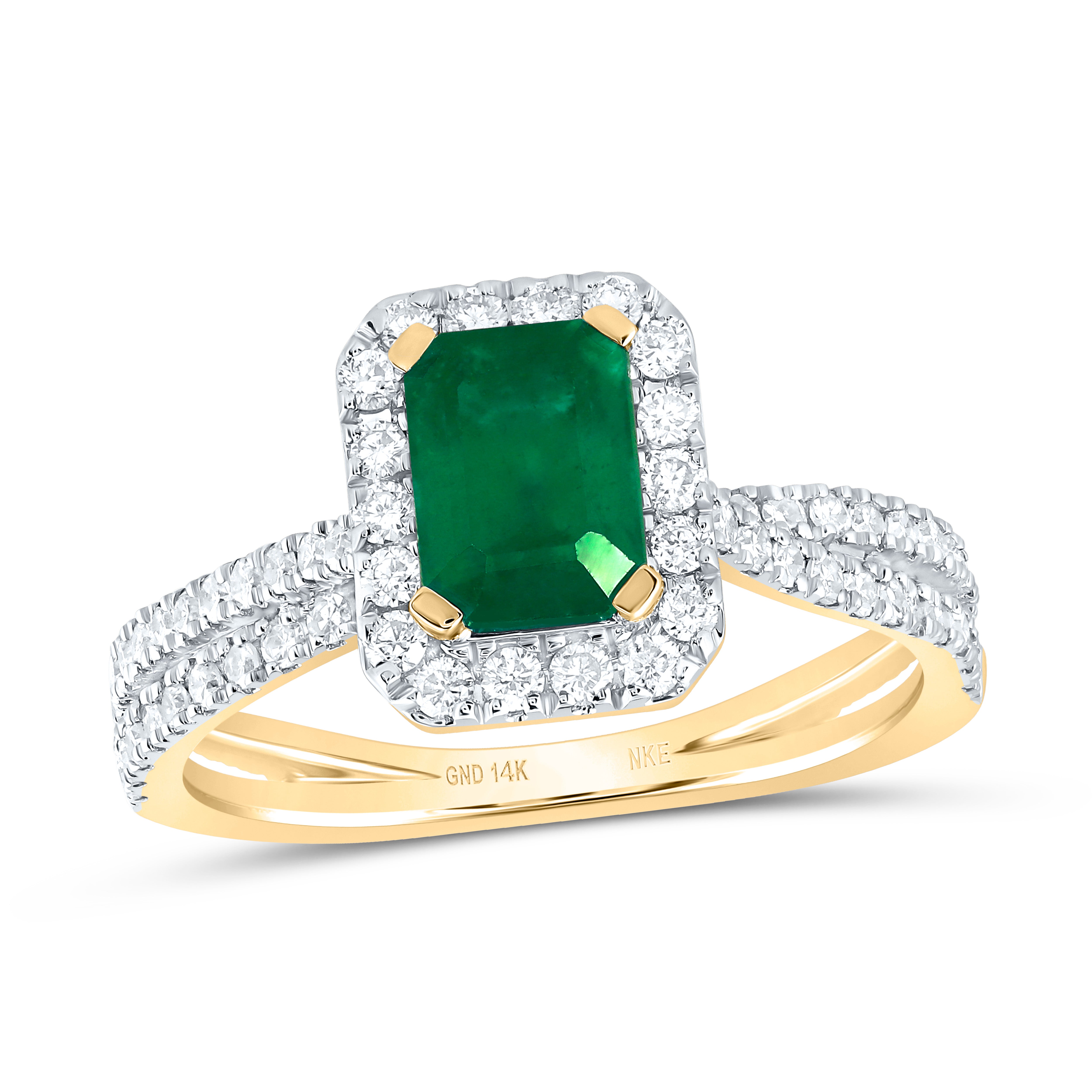 14kt Yellow Gold Womens Emerald Emerald Diamond Fashion Ring 1-1/2 Cttw
