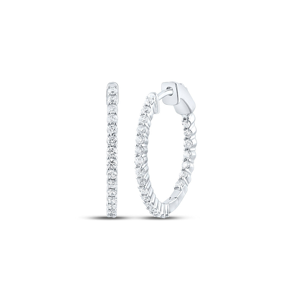 10kt White Gold Womens Round Diamond Hoop Earrings 1 Cttw